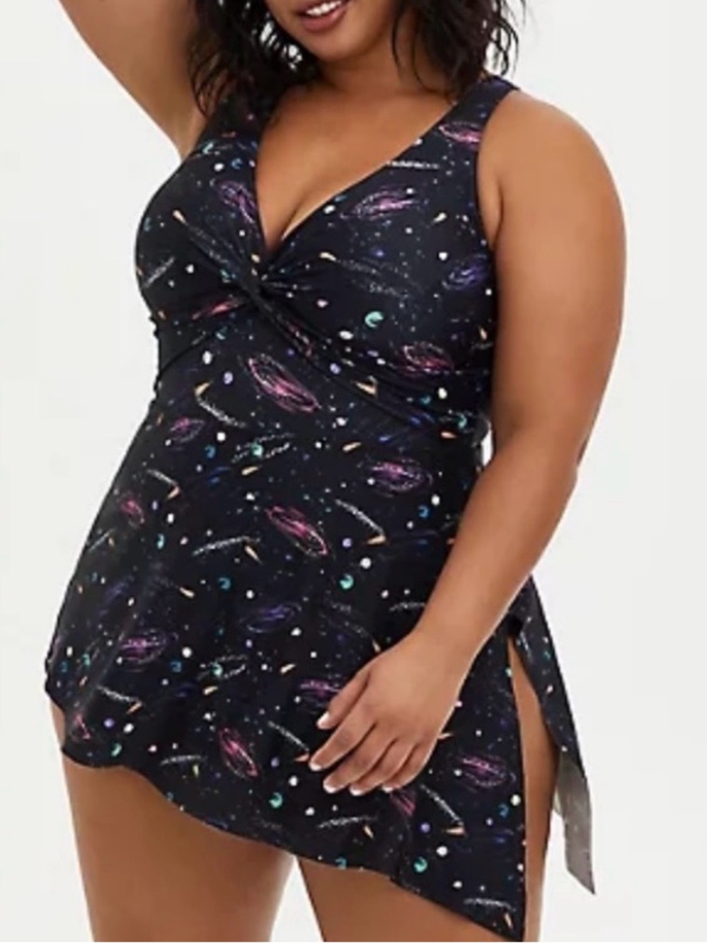 Torrid Women’s Galaxy Asymmetrical Side Tie Swim Dress